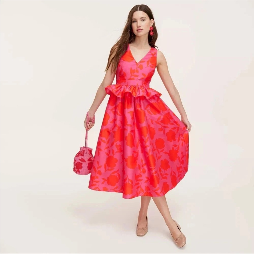 Kate Spade X Target Rose Peplum Midi Dress Red Pink Floral Size 6 or 10| NWOT - Picture 4 of 6